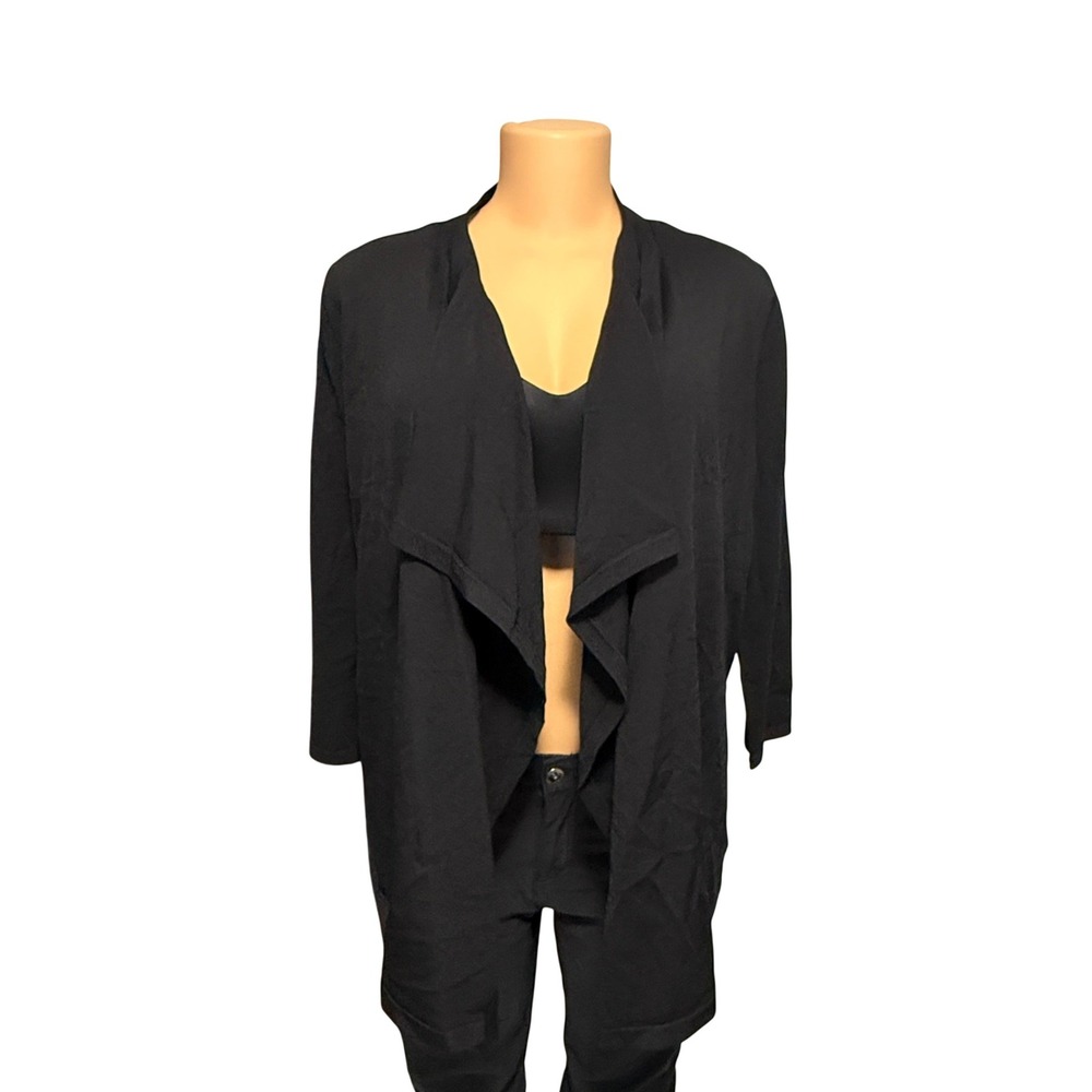 Kasper Womens Black Open Front Waterfall‎ Draped Cardigan 3/4 Sleeve Size S